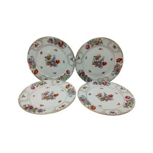 Vintage SGK China Salad Plate Floral Pattern Gold‎ Trim Scroll Set of Four
